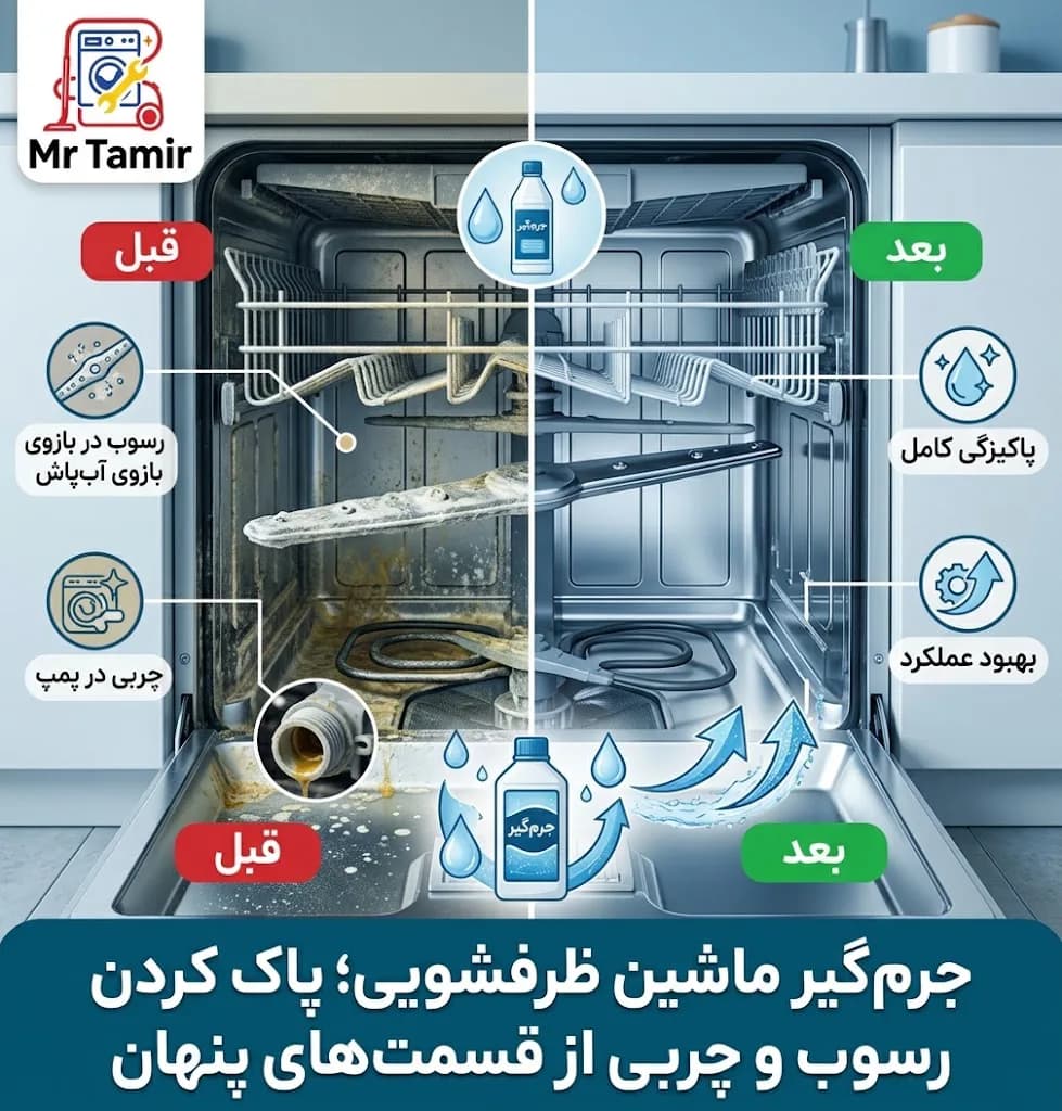 جرمگیر ماشین ظرفشویی؛ پاک کردن رسوب و چربی از قسمتهای پنهان